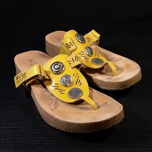 Josef Seibel Yellow Leather Medallion Thong Sandals 78504 Womens EU 39 US 8-8.5